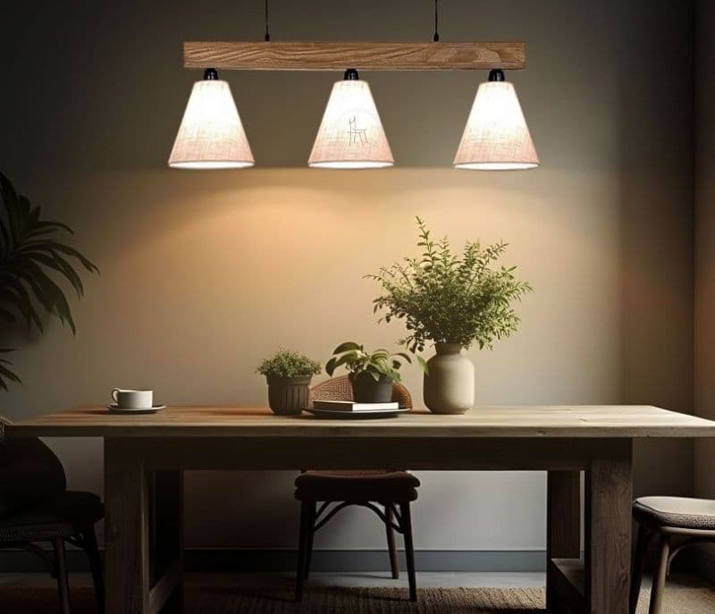 Kira Beige Fabric Brown Wooden Series Hanging Light