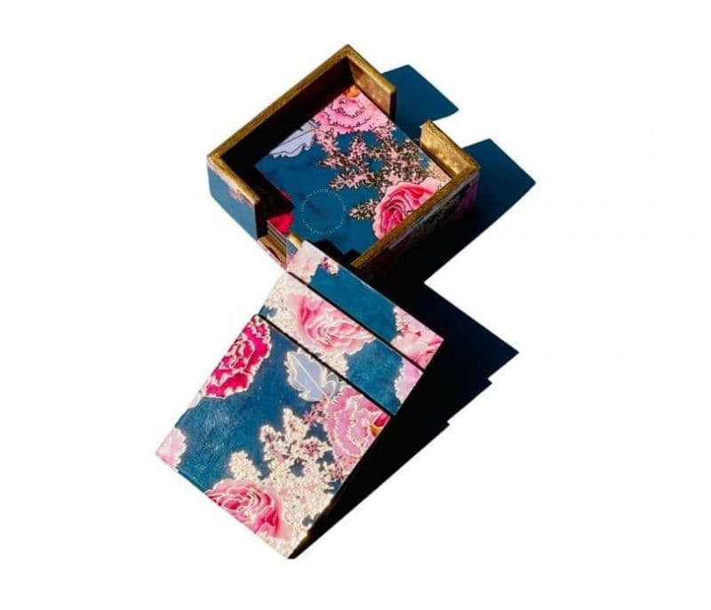 Image 3 for Jaliyah Wooden Printed Blue Floral Premium Coasters (Set Of 6)