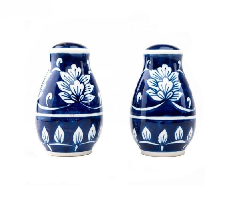 Image 3 for Alexa Blue Large Size Ceramic Hand Painted Salt And Pepper Dispenser - Set of 2