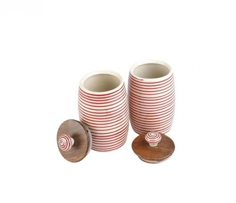 Image 4 for Leia Red Spiral Leak Proof Ceramic Small Dholak Jars Set of 2