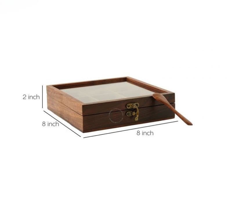 Image 6 for Gabriela Brown Decorative Multi Purpose Spice Box With Nine Partitions And Spoon