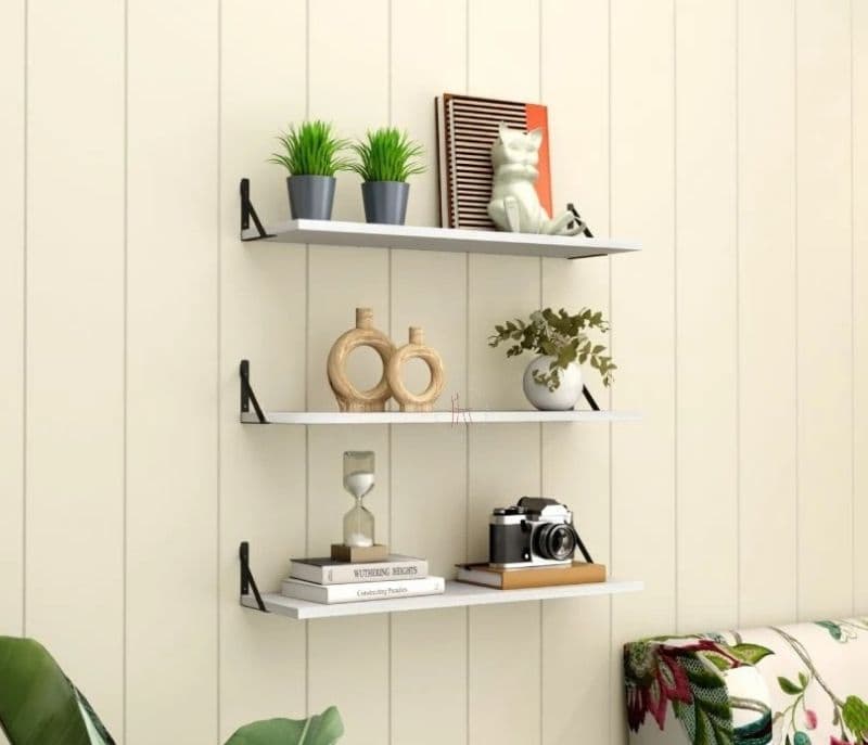 Image 2 for Camilla Wall Shelf With Bracket, Modern Wood & Metal Wall Mounted Shelves For Living Room/Bedroom/Bathroom/Outdoor - Set of 3