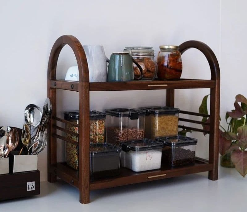 Solana Solid Wood Kitchen Rack (Teak Finish)