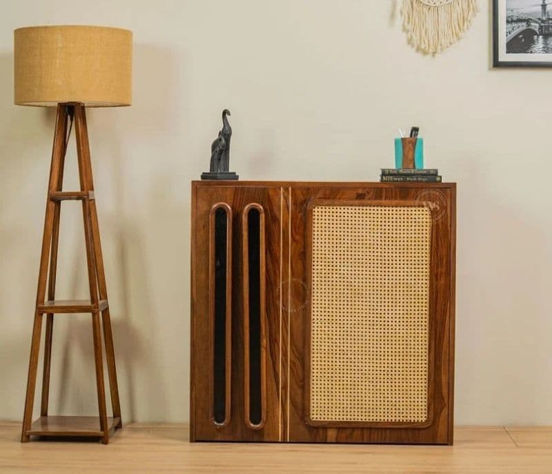 Louisa Premium Solid Wood Convertible Study Table With Hidden Storage, Cane & Brass Accents