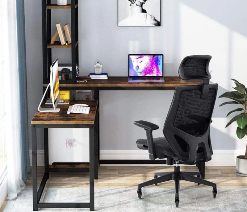 Image 4 for Penny Brown L-Shaped Computer Desk with Bookshelf Storage