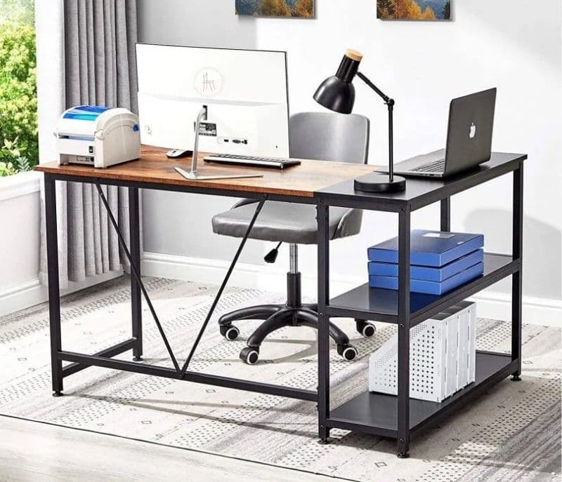 Zelda L-Shape Corner Desk with Storage Shelf