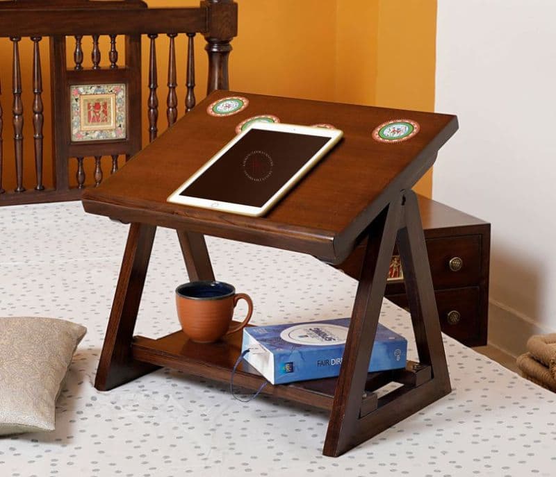 Nala Table for Laptop in Teakwood with Walnut Matte Finish