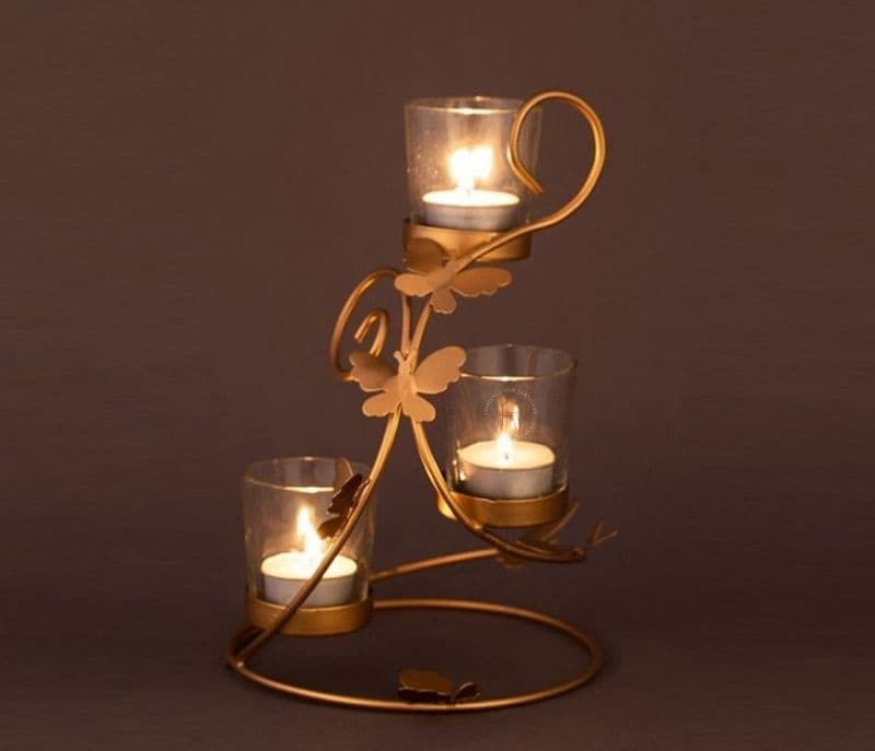 Image 2 for Autumn Handcrafted Golden Metal Tea Light Stand