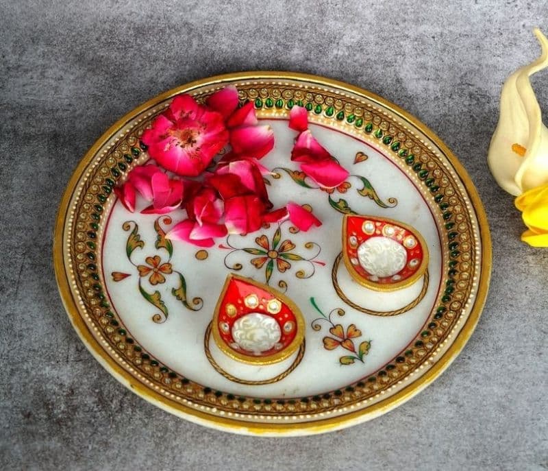 Freya Marble Handcrafted Puja Thali