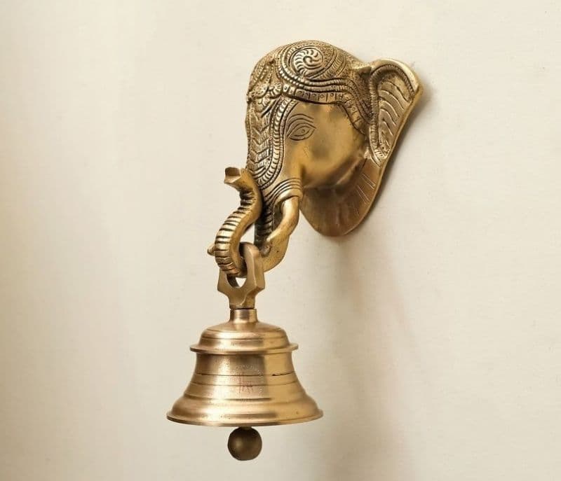 Image 2 for Anastasia Brass Lord Ganesha Mask with Bell Wall Hanging