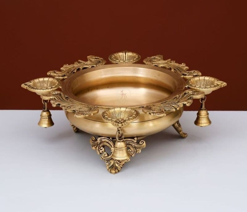 Reese Peacock Design Urli with 4 Diyas