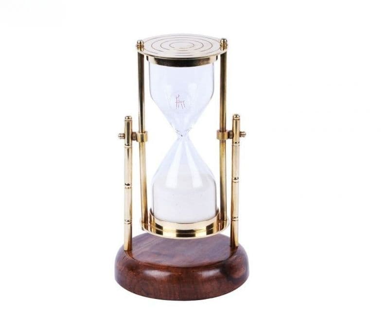 Image 4 for Tatum Brass Hanging Sand Timer with Round Wooden Stand