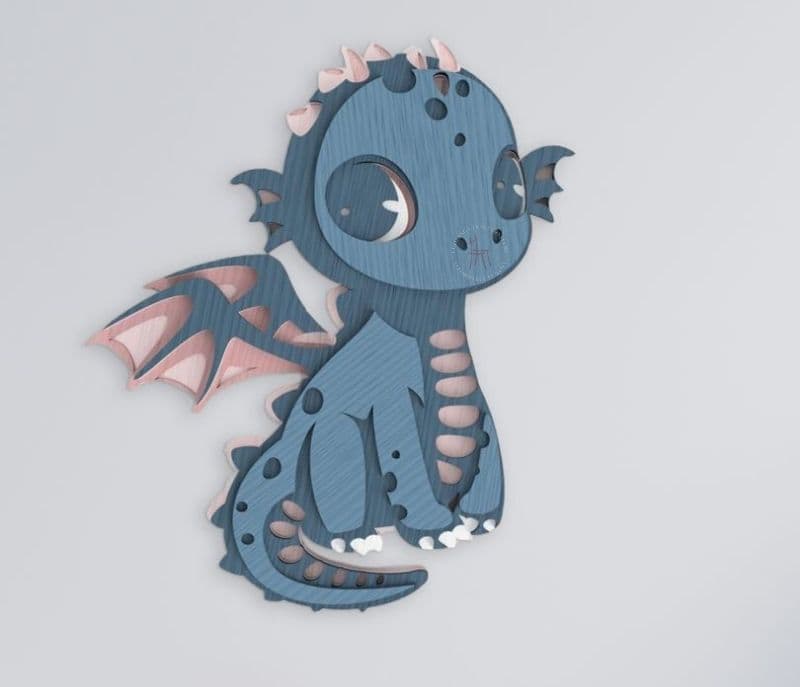 Lainey Blue Baby Dino Wooden Wall Art