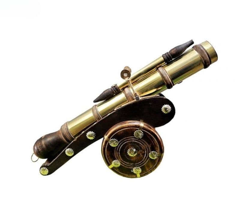 Image 2 for Paisley Wooden Vintage Canon Table Lamp with Brass Lining Work