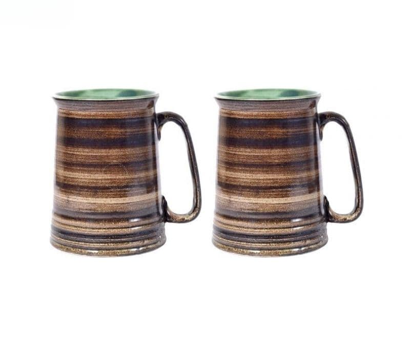 Image 4 for Serenity Brown Ceramic Handpainted Beer Mug Set Of 2