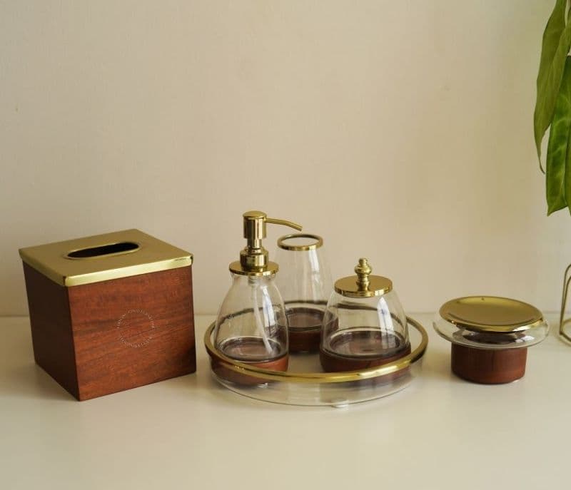 Image 4 for Emerson Designer Glass With Wood Bath Set of 6 Piece