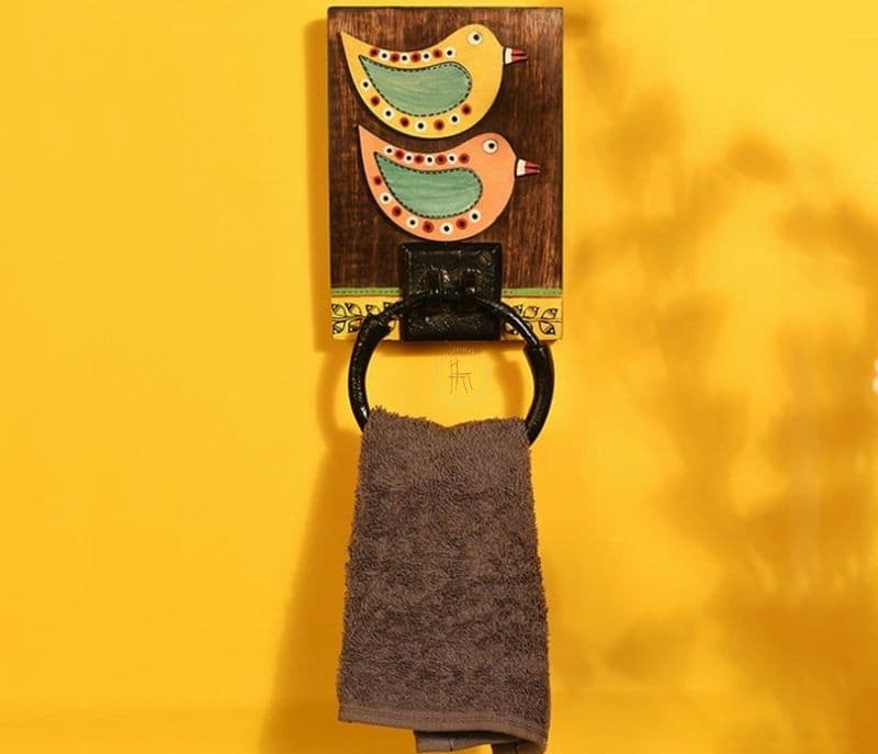 Aspen Dark Brown Handcrafted Bird Design Towel Holder