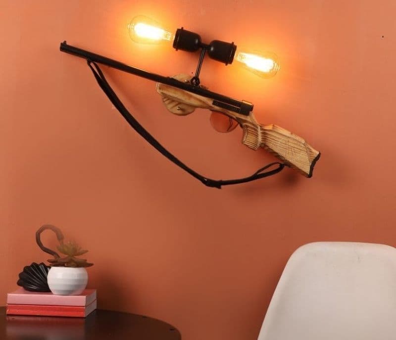 Miley Brown And Black Wood And Iron Wall Light Without Bulb