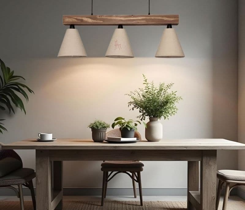 Image 3 for Kira Beige Fabric Brown Wooden Series Hanging Light