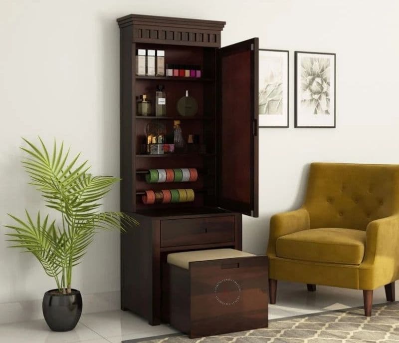 Image 2 for Genesis Dressing Table With Storage Stool (Walnut Finish)