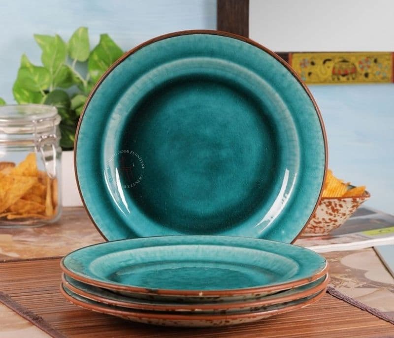 Parrot Green Hand Painted Mosaic Ceramic Dinner Plates