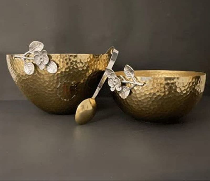 Stylish Metal Serving Bowl and Tong