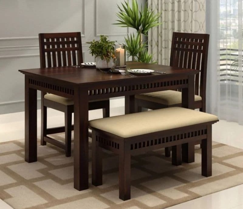 Karter  4 Seater Dining Set with Bench (Walnut Finish)