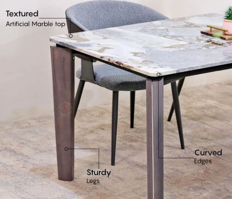 Image 3 for Avani 6 Seater Dining Set With Premium Grey Upholstered Chairs & Artificial Marble Top