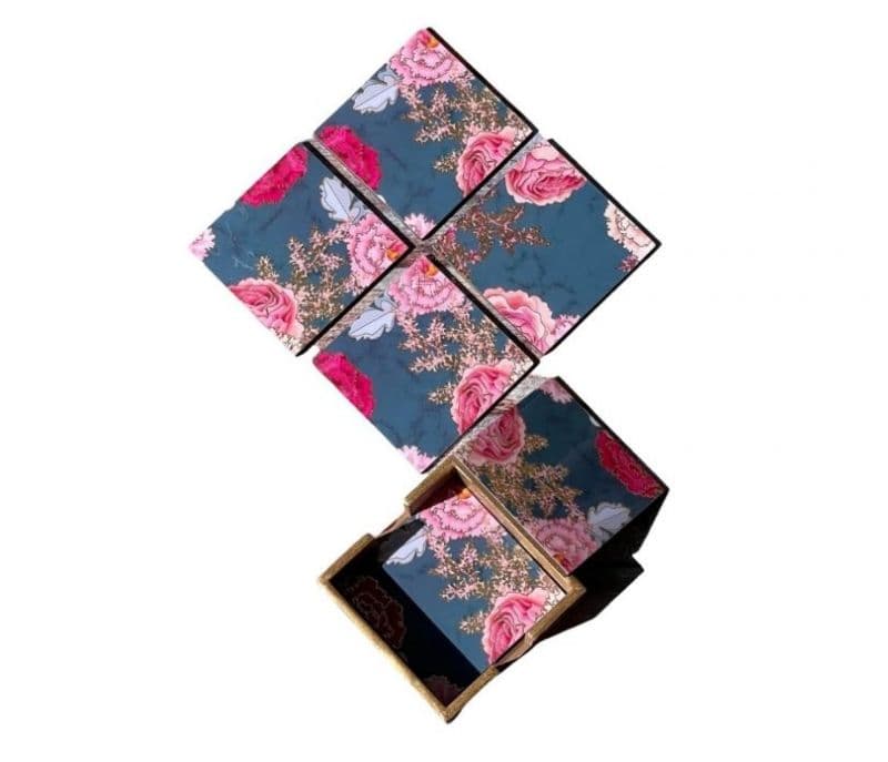 Image 2 for Jaliyah Wooden Printed Blue Floral Premium Coasters (Set Of 6)