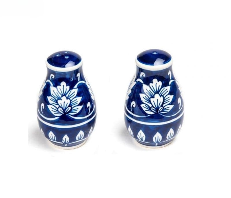 Image 2 for Alexa Blue Large Size Ceramic Hand Painted Salt And Pepper Dispenser - Set of 2