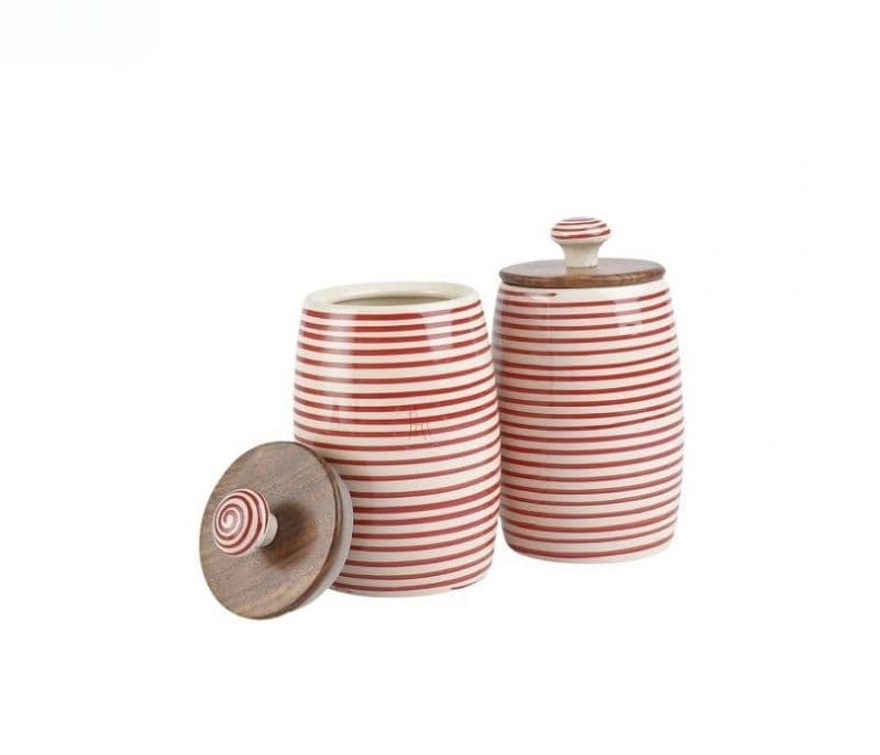 Image 3 for Leia Red Spiral Leak Proof Ceramic Small Dholak Jars Set of 2