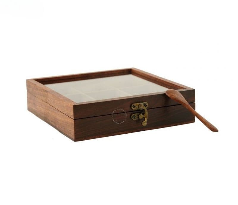 Image 5 for Gabriela Brown Decorative Multi Purpose Spice Box With Nine Partitions And Spoon