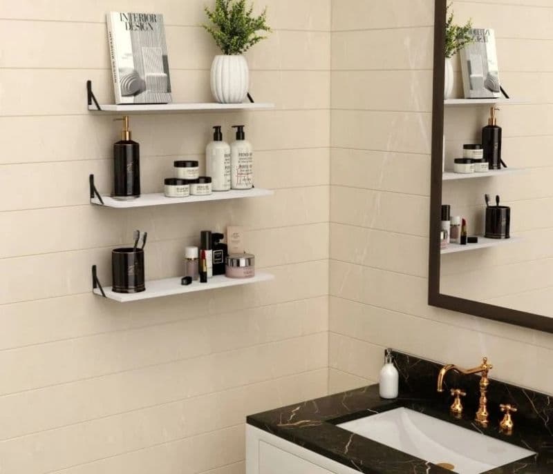 Image 5 for Camilla Wall Shelf With Bracket, Modern Wood & Metal Wall Mounted Shelves For Living Room/Bedroom/Bathroom/Outdoor - Set of 3