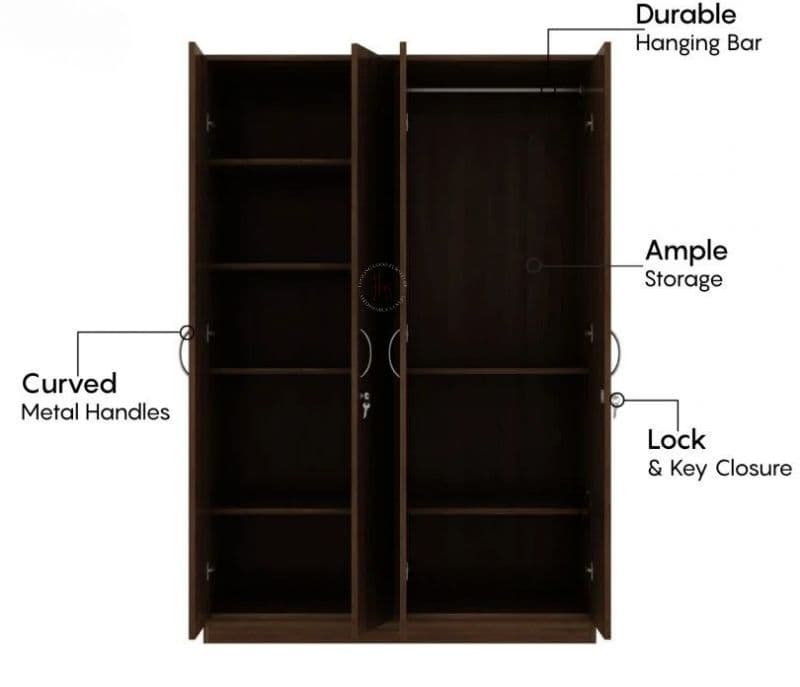 Image 4 for Sebastiano 4 Door Multi Utility Wardrobe (Columbian Walnut Finish)
