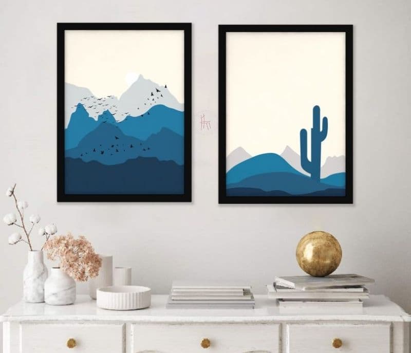 Akira Blue And Grey Hues Landscape Set Of 2 Wall Frame