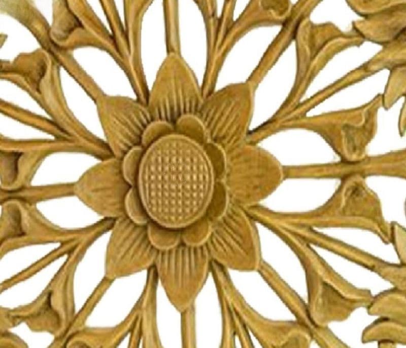 Image 2 for Ainara Lotus Hand Carved Yellow Wooden Wall Panel