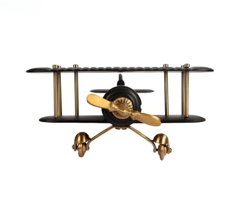 Image 5 for Madeleine Gold and Black Wood Vintage Handcrafted Decor Airplane