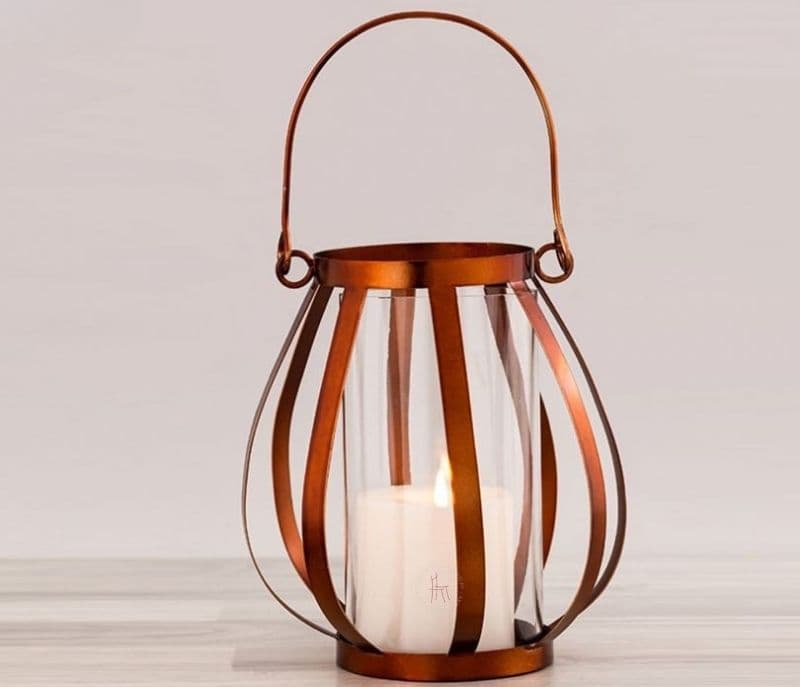 Image 2 for Maeve Rose Gold Iron Strips Tea Light Holder with Glass Case