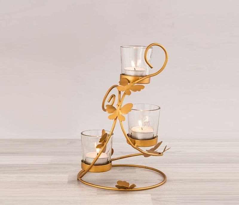 Image 4 for Autumn Handcrafted Golden Metal Tea Light Stand