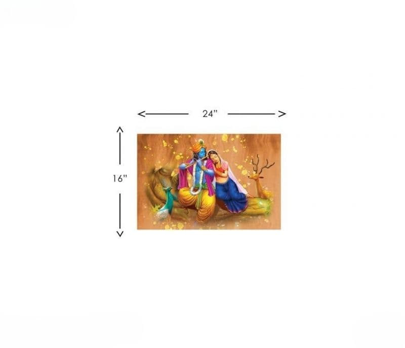 Image 3 for Summer Radha Krishna Oil Paint Teakwood Canvas Stretched and Framed Wall Painting