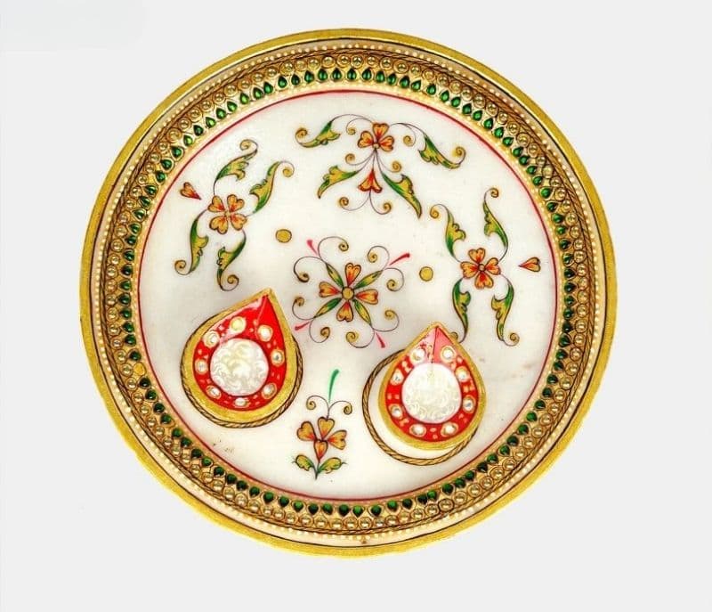 Image 4 for Freya Marble Handcrafted Puja Thali
