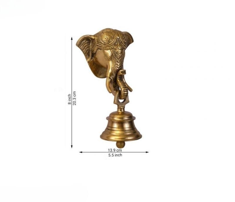 Image 4 for Anastasia Brass Lord Ganesha Mask with Bell Wall Hanging