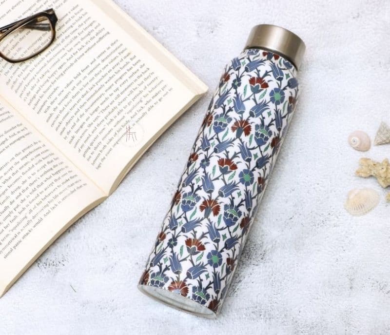 Image 2 for Josie Blue ornamental Iznik Stainless Steel Big Bottle-900ML