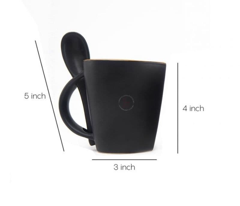 Image 4 for Hadley Brown Hand Painted Ceramic Coffee Mugs With Spoon - Set of 2