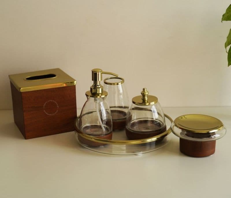 Image 2 for Emerson Designer Glass With Wood Bath Set of 6 Piece