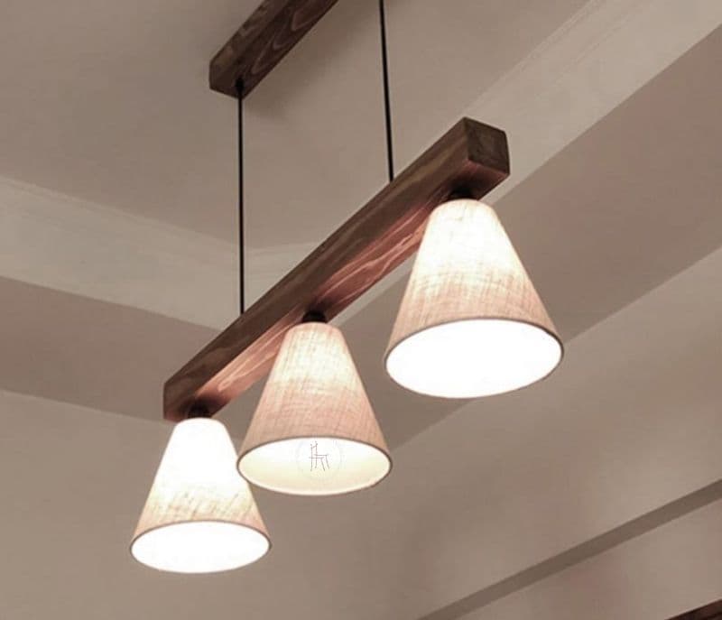 Image 4 for Kira Beige Fabric Brown Wooden Series Hanging Light