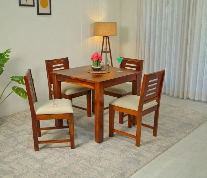 Raina 4 Seater Dining Set with Cushioned Chair (Honey Finish)