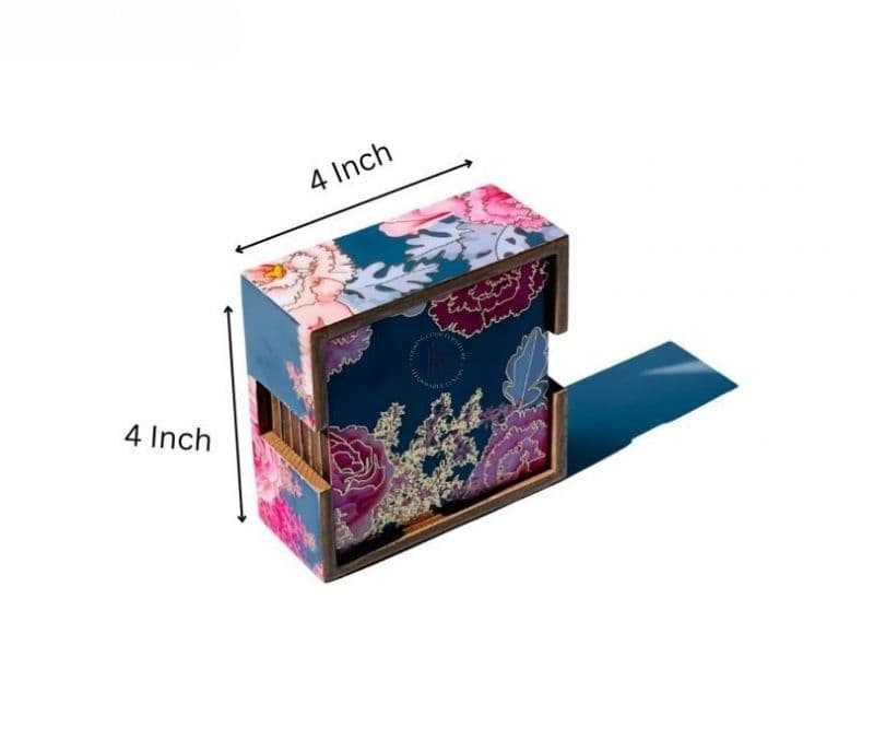 Image 4 for Jaliyah Wooden Printed Blue Floral Premium Coasters (Set Of 6)