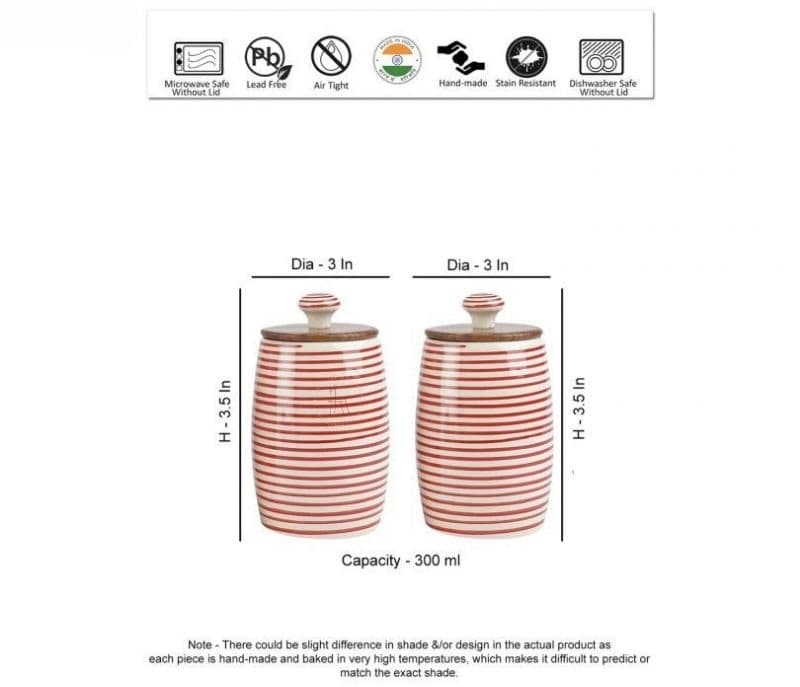 Image 5 for Leia Red Spiral Leak Proof Ceramic Small Dholak Jars Set of 2