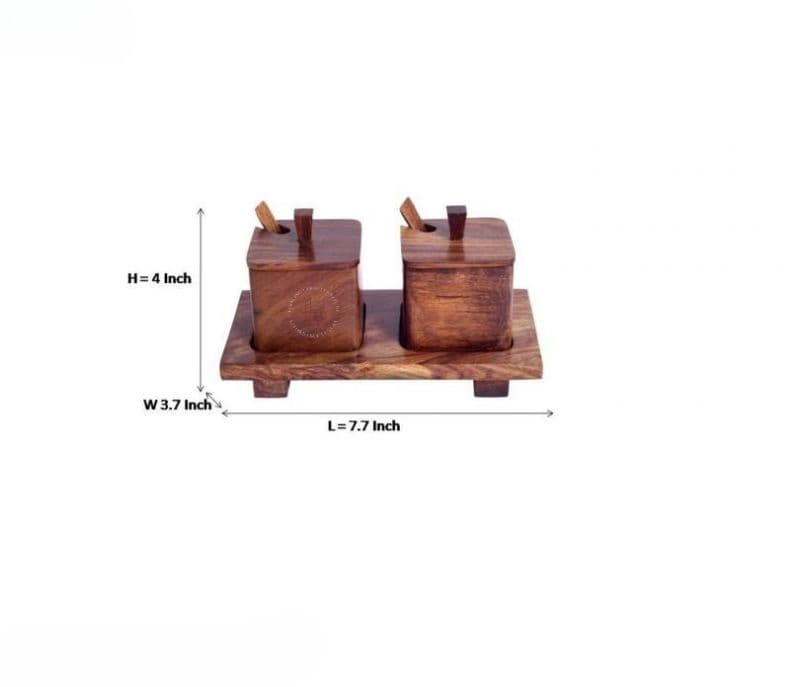 Image 5 for Amari Set of 2 Handcarved Wooden Jars with Spoon and Tray